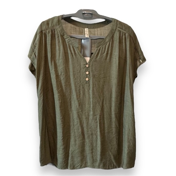 Perceptions Tops - Perception Woman Size 1X Avocado Green Cap Sleeve Pullover Lightweight Top